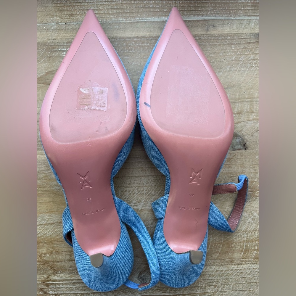 Amina Muaddi 60mm Camelia Slingback Pointed Toe Pumps Denim Size 40 New - Picture 11 of 13